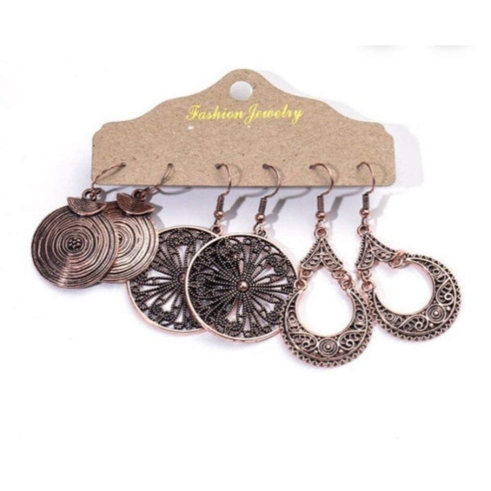 Bohemian Tasseled Earrings In Rose Gold Set of 3